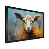 Teal Palette Knife Sheep - Sheep Framed Canvas Art
