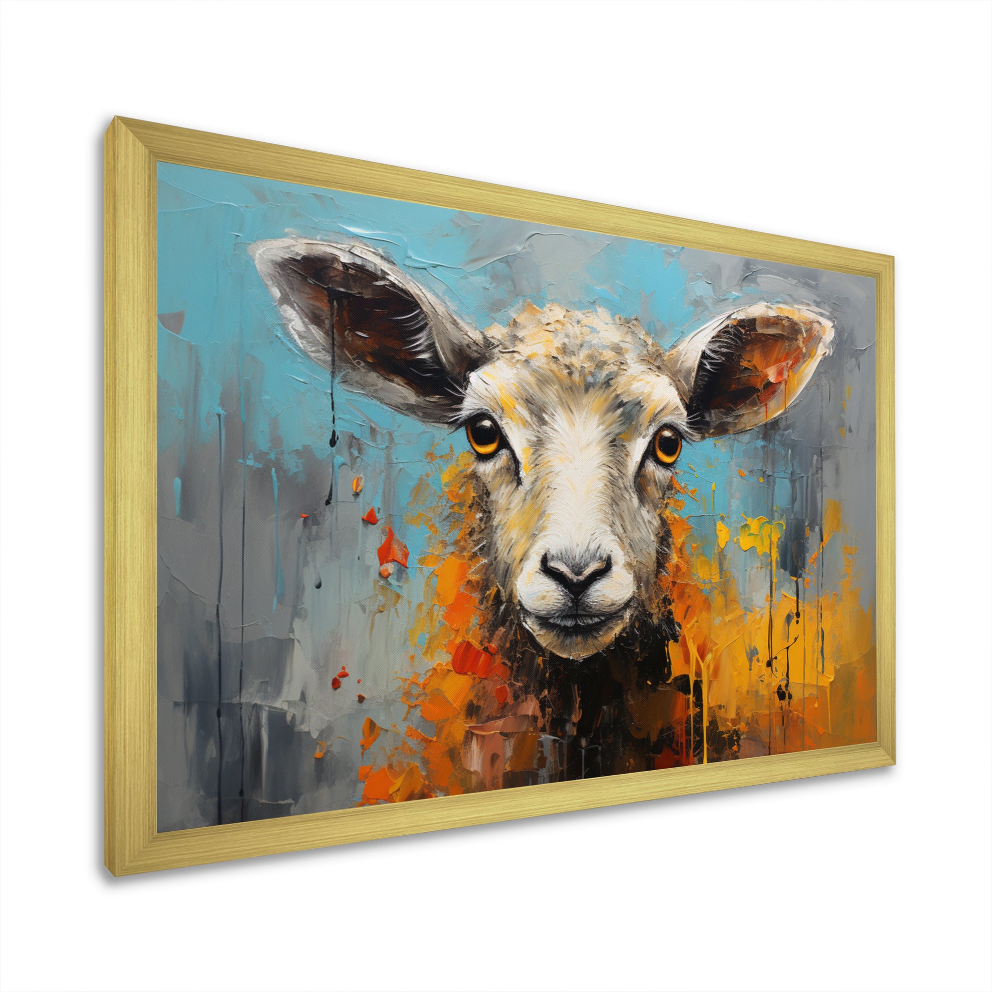 Teal Palette Knife Sheep - Sheep Framed Canvas Art