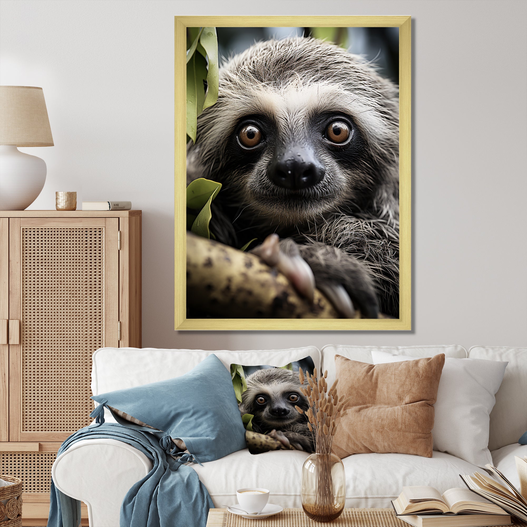Sloth Portrait Vibrant - Sloth Framed Canvas Art