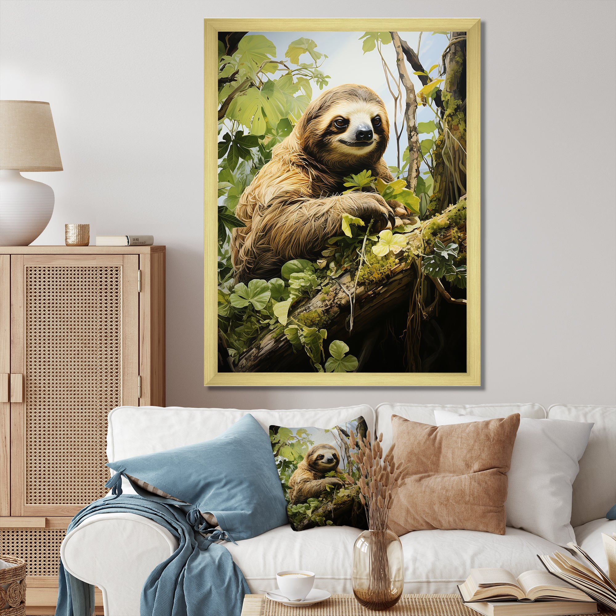 Sloth Slumbering Pastoral - Sloth Canvas Wall Art