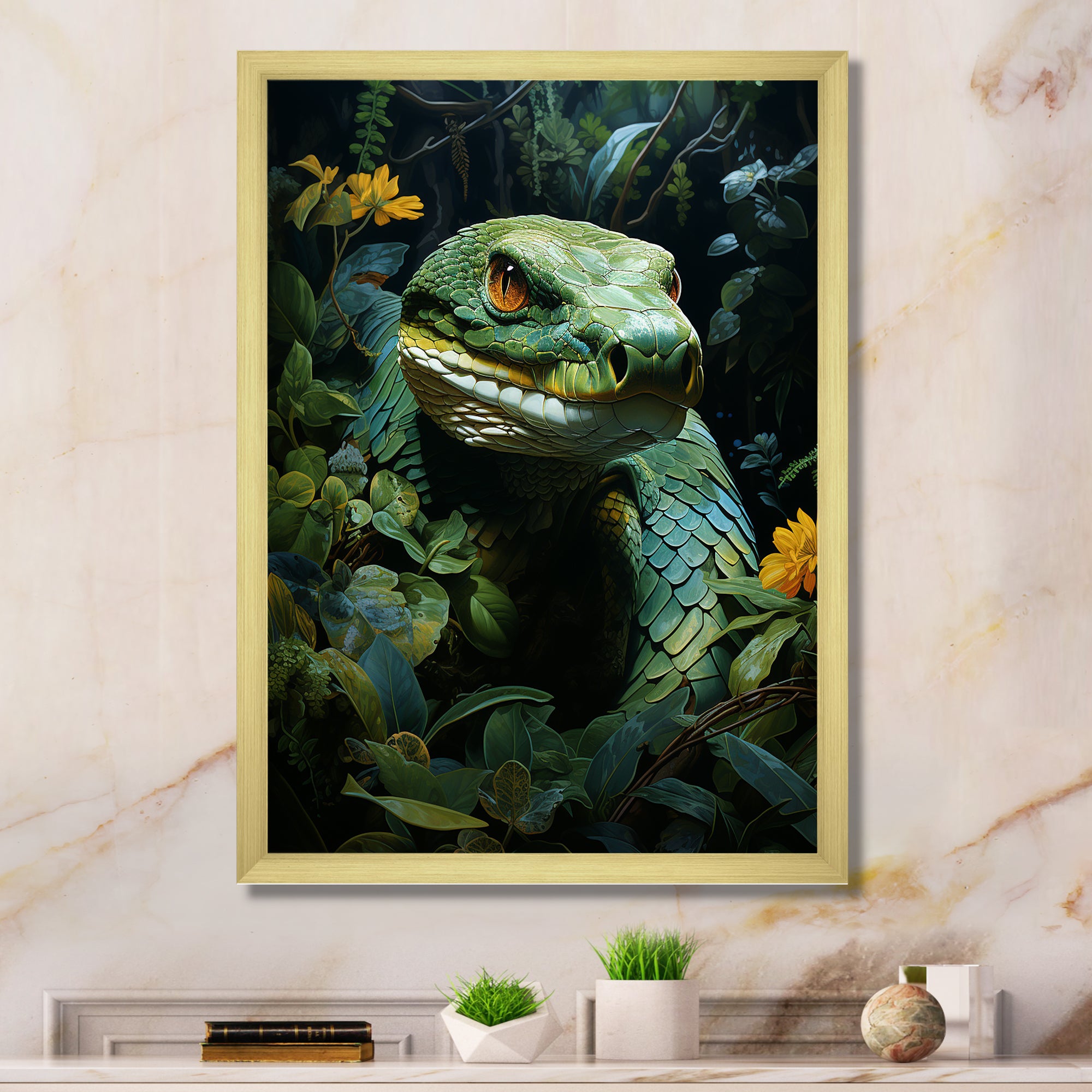 Green Snake Solitude - Snake Wall Art Prints