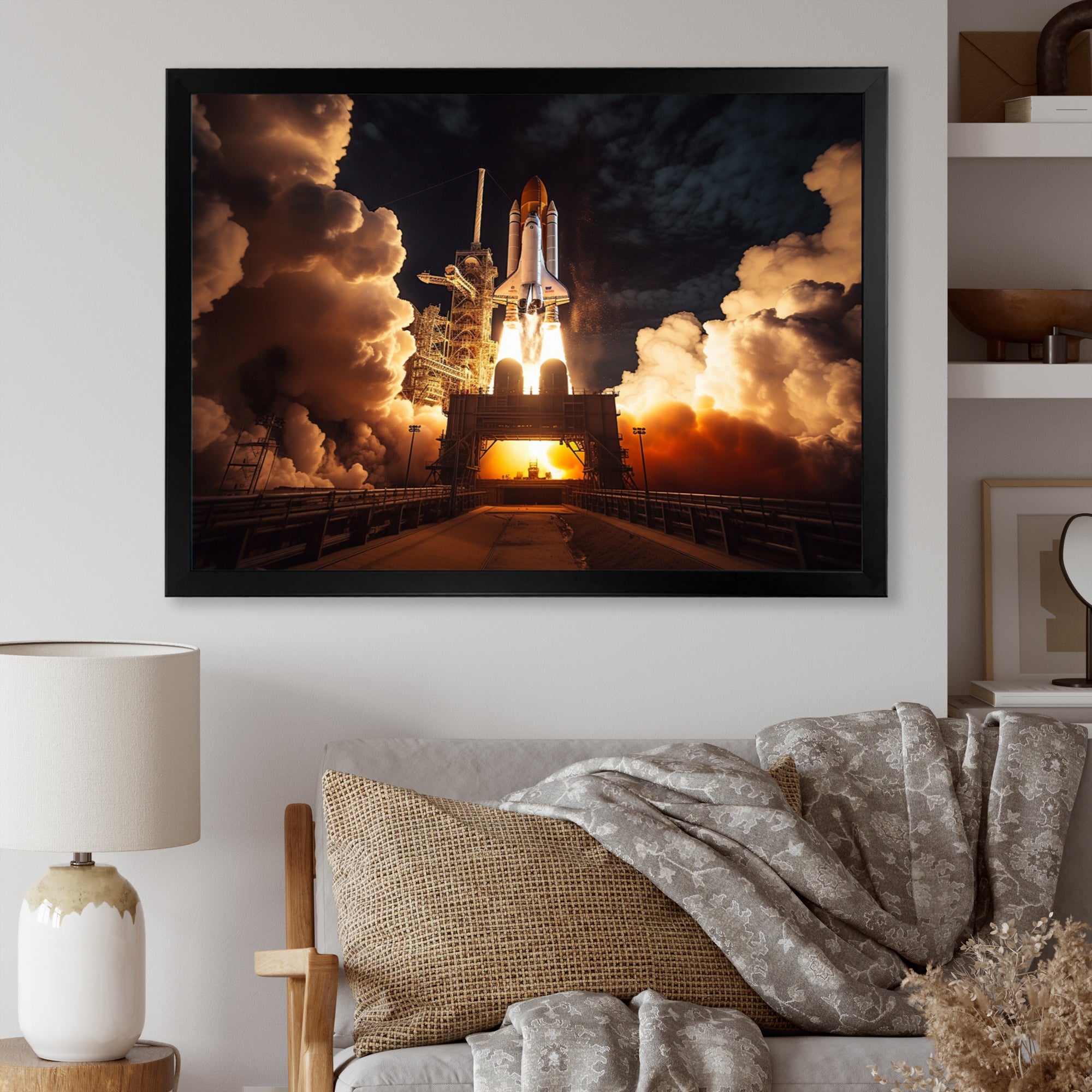 Space Shuttle Captivating Night Launch I - Space Shuttle Canvas Wall Art