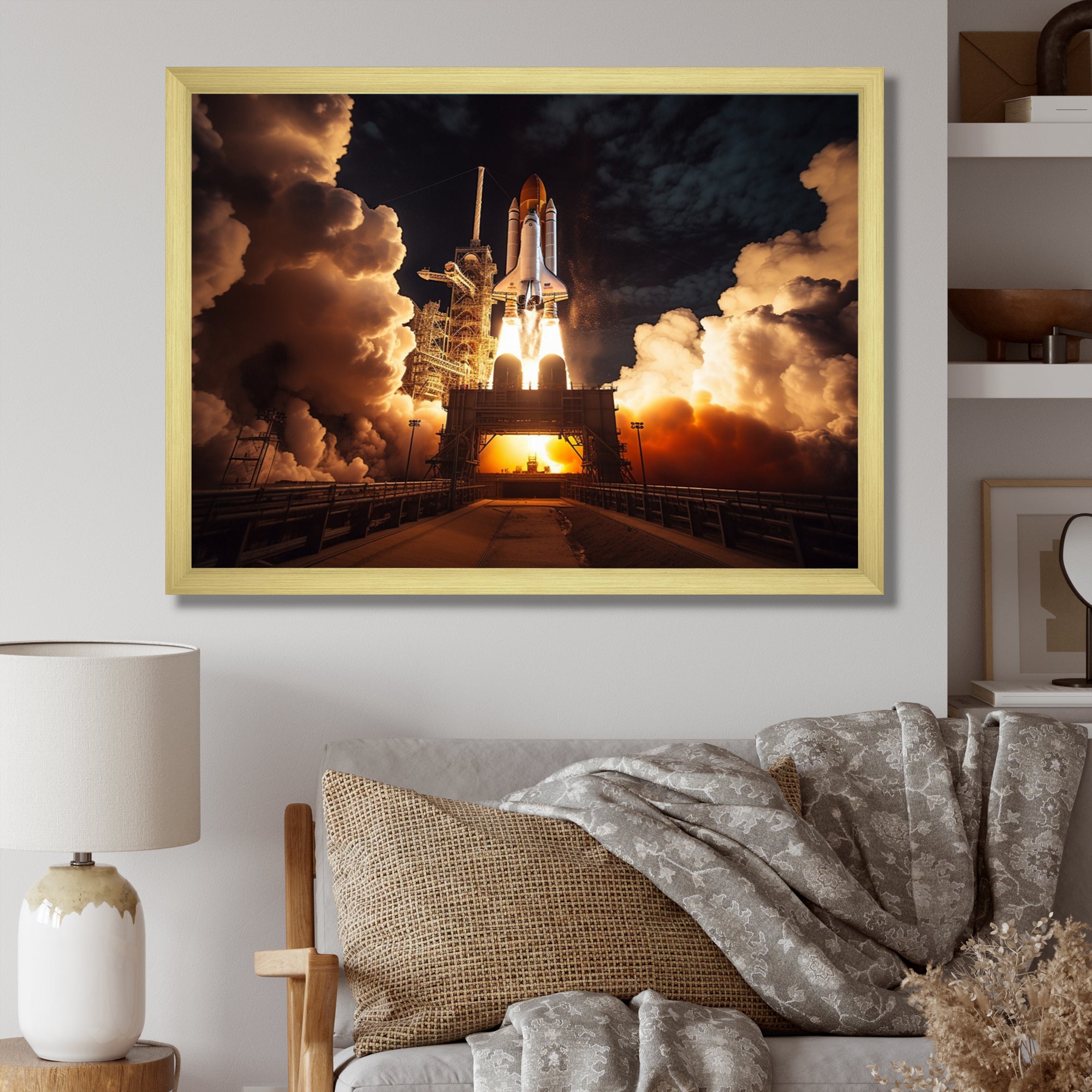 Space Shuttle Captivating Night Launch I - Space Shuttle Canvas Wall Art