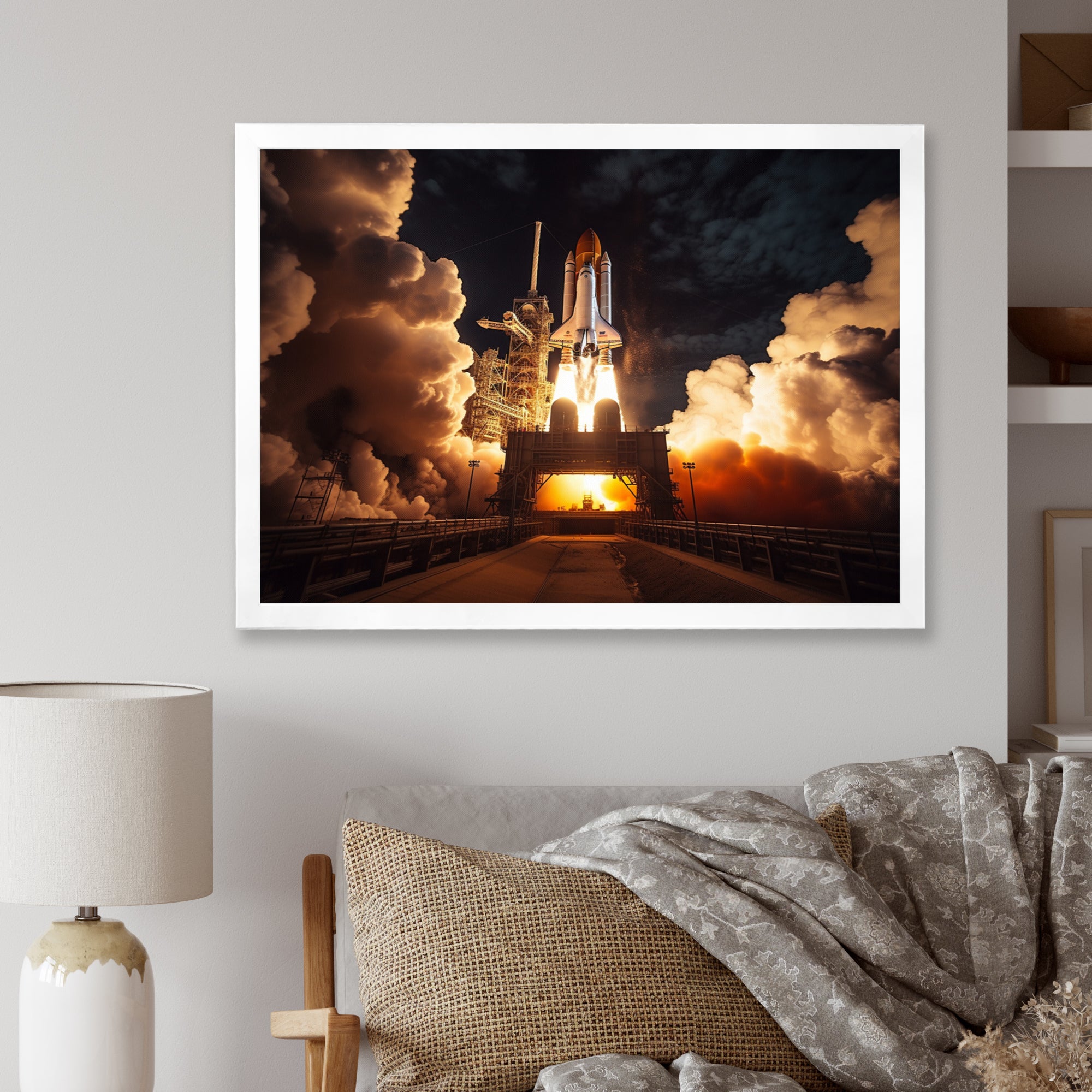 Space Shuttle Captivating Night Launch I - Space Shuttle Canvas Wall Art