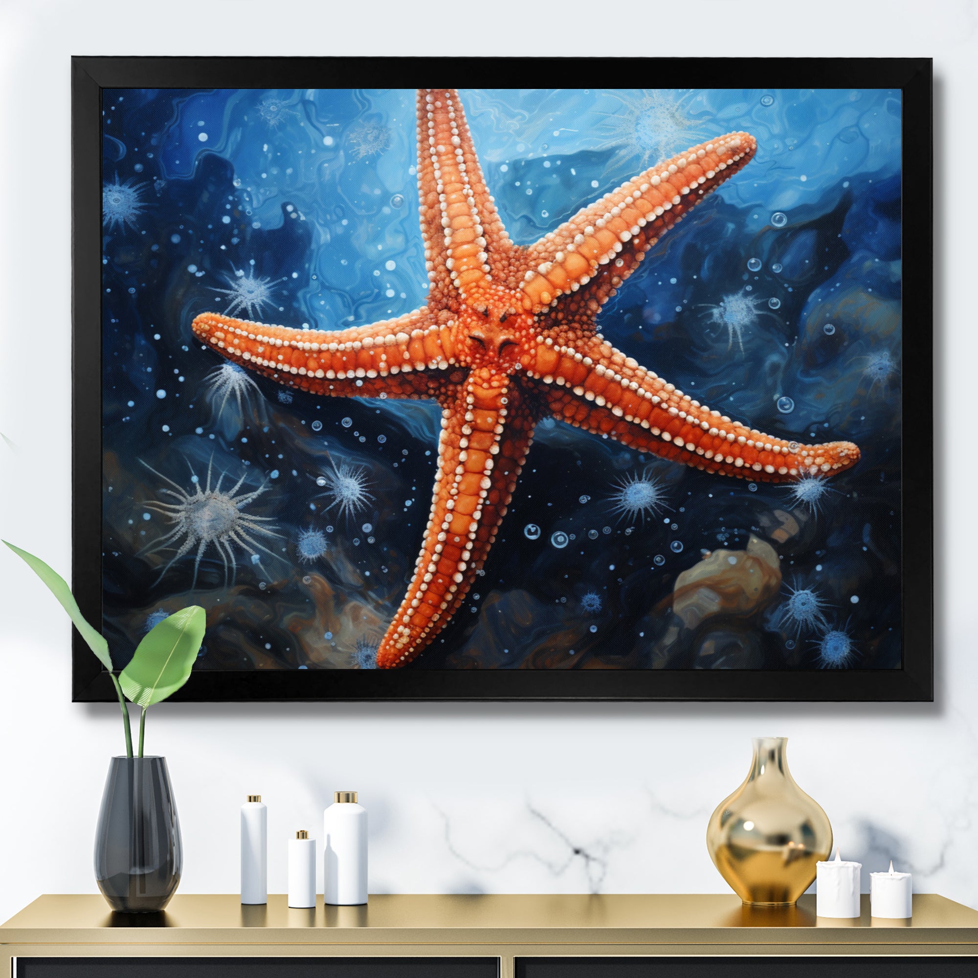 Coral Starfish Underwater - Starfish Living Room Wall Art