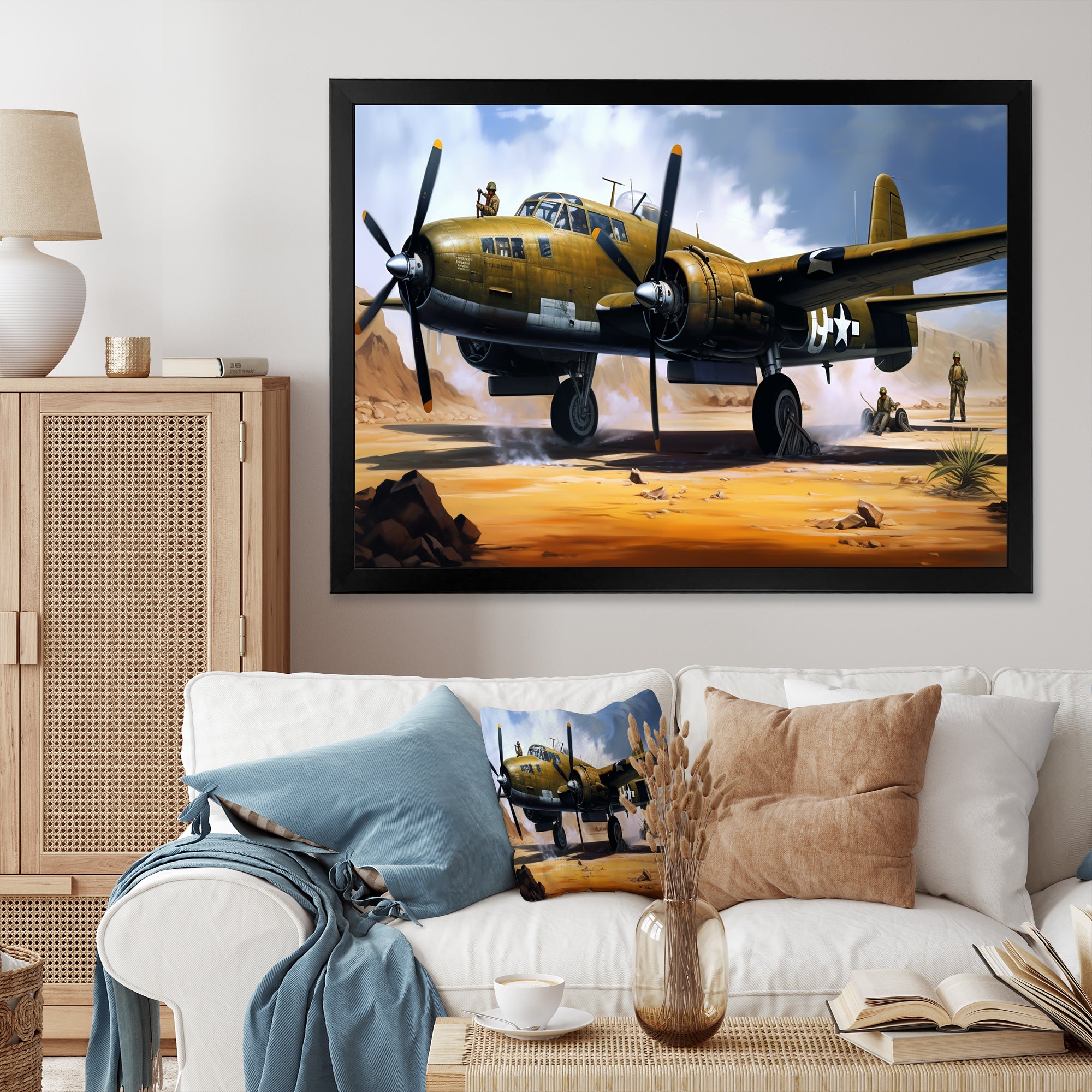Vintage Airplane In Desert I - Plane Canvas Wall Art
