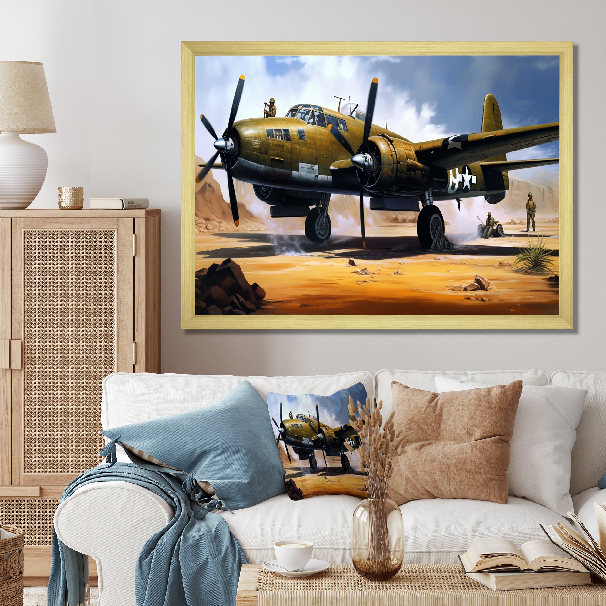 Vintage Airplane In Desert I - Plane Canvas Wall Art