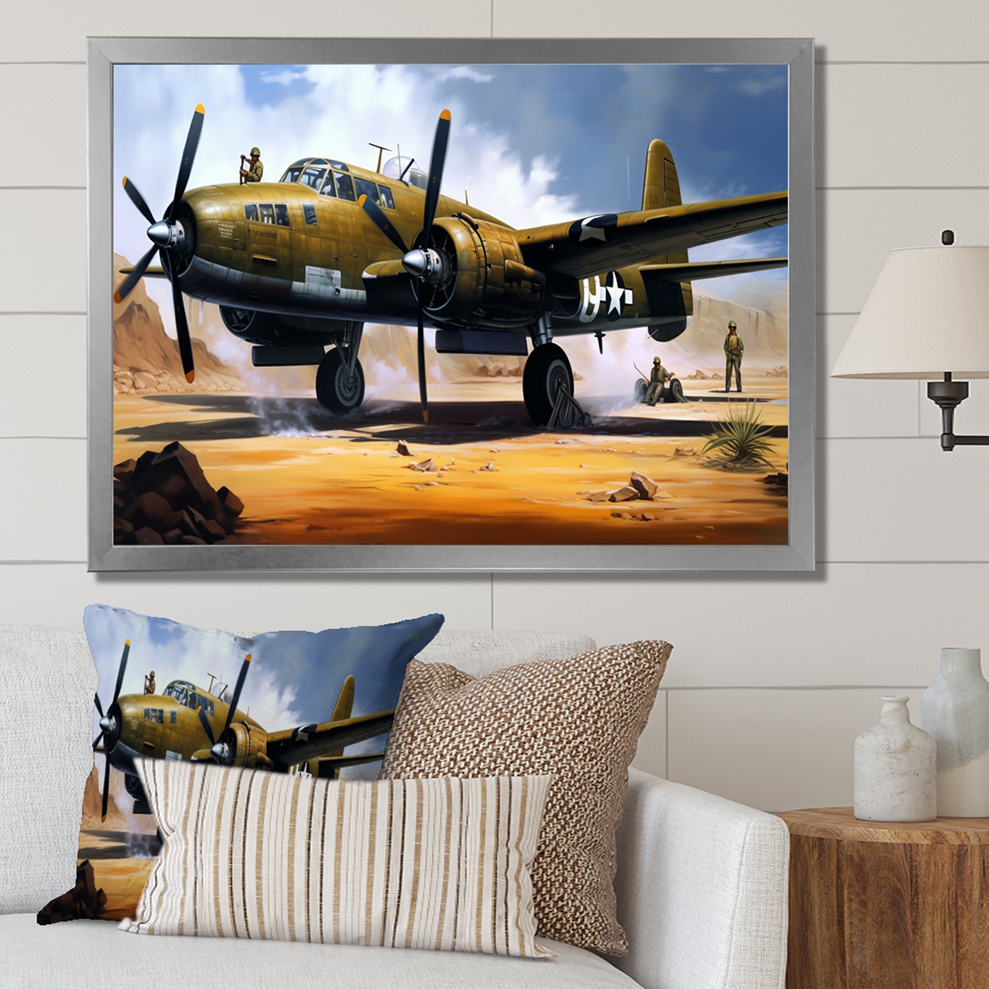 Vintage Airplane In Desert I - Plane Canvas Wall Art