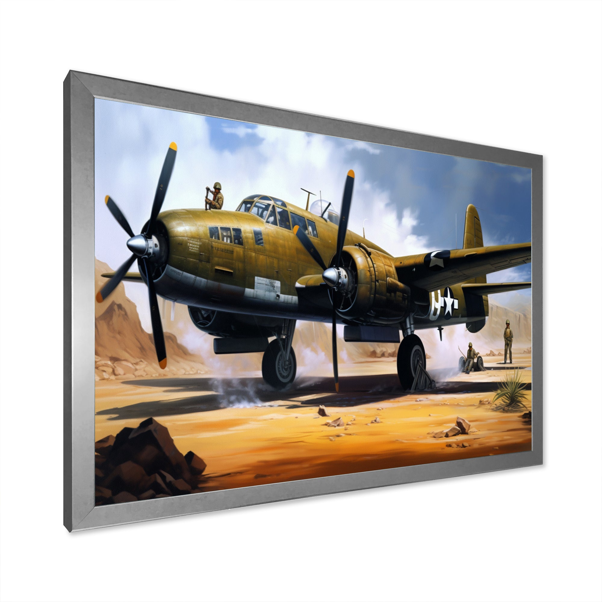 Vintage Airplane In Desert I - Plane Canvas Wall Art