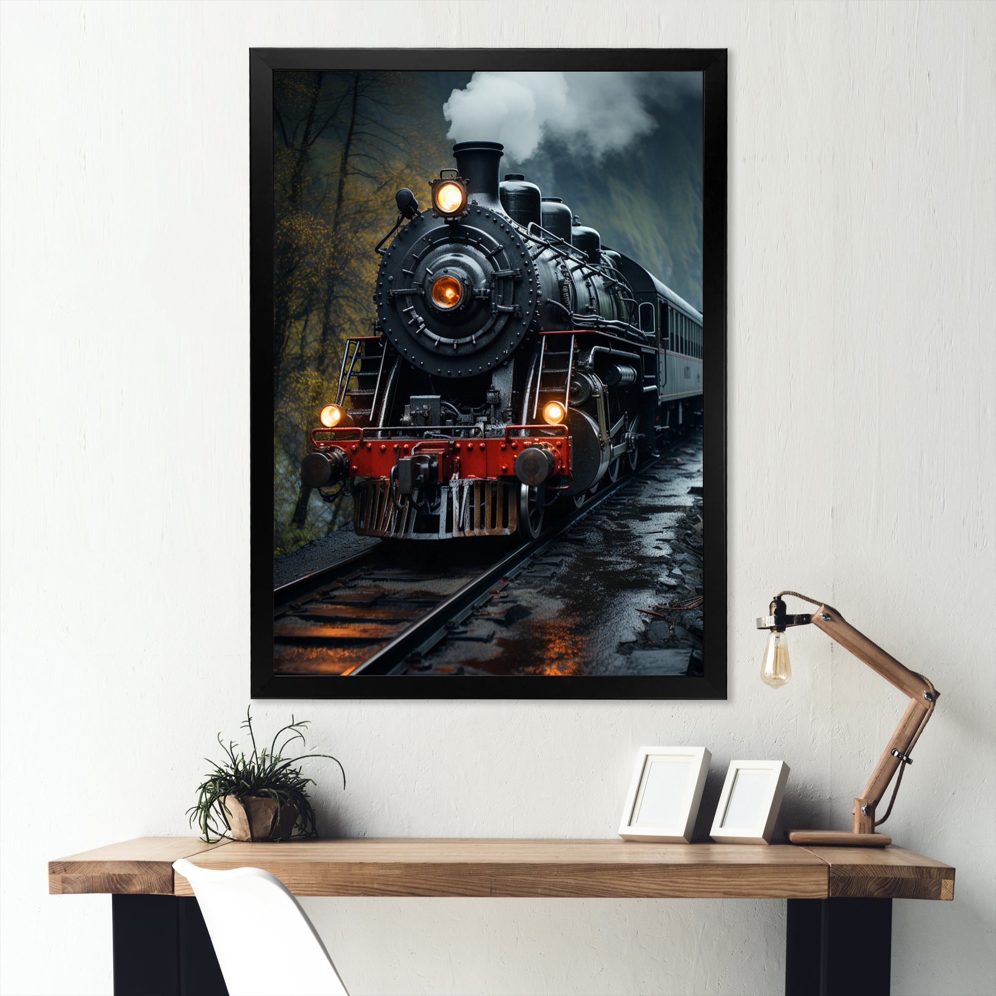 The Massive Steam Locomotive Belches Smoke I - Train Canvas Wall Art