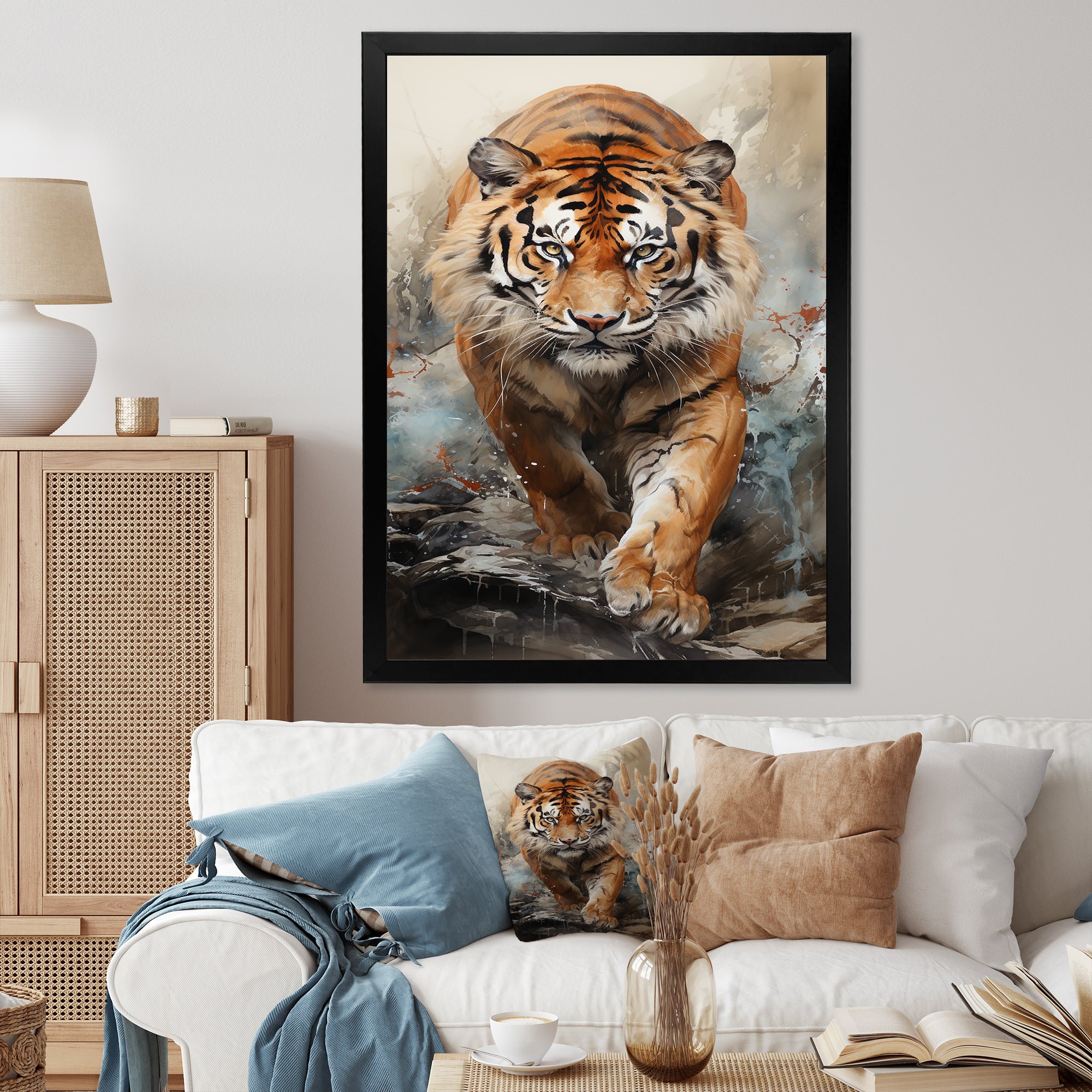 Tiger Descending From The Mountain - Tiger Canvas Wall Art