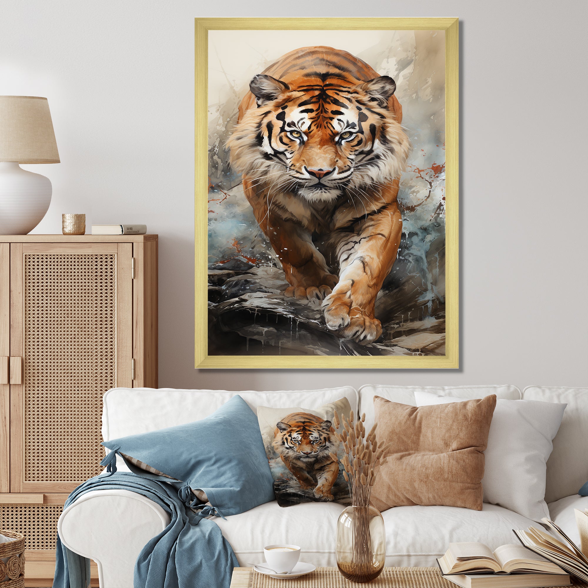 Tiger Descending From The Mountain - Tiger Canvas Wall Art