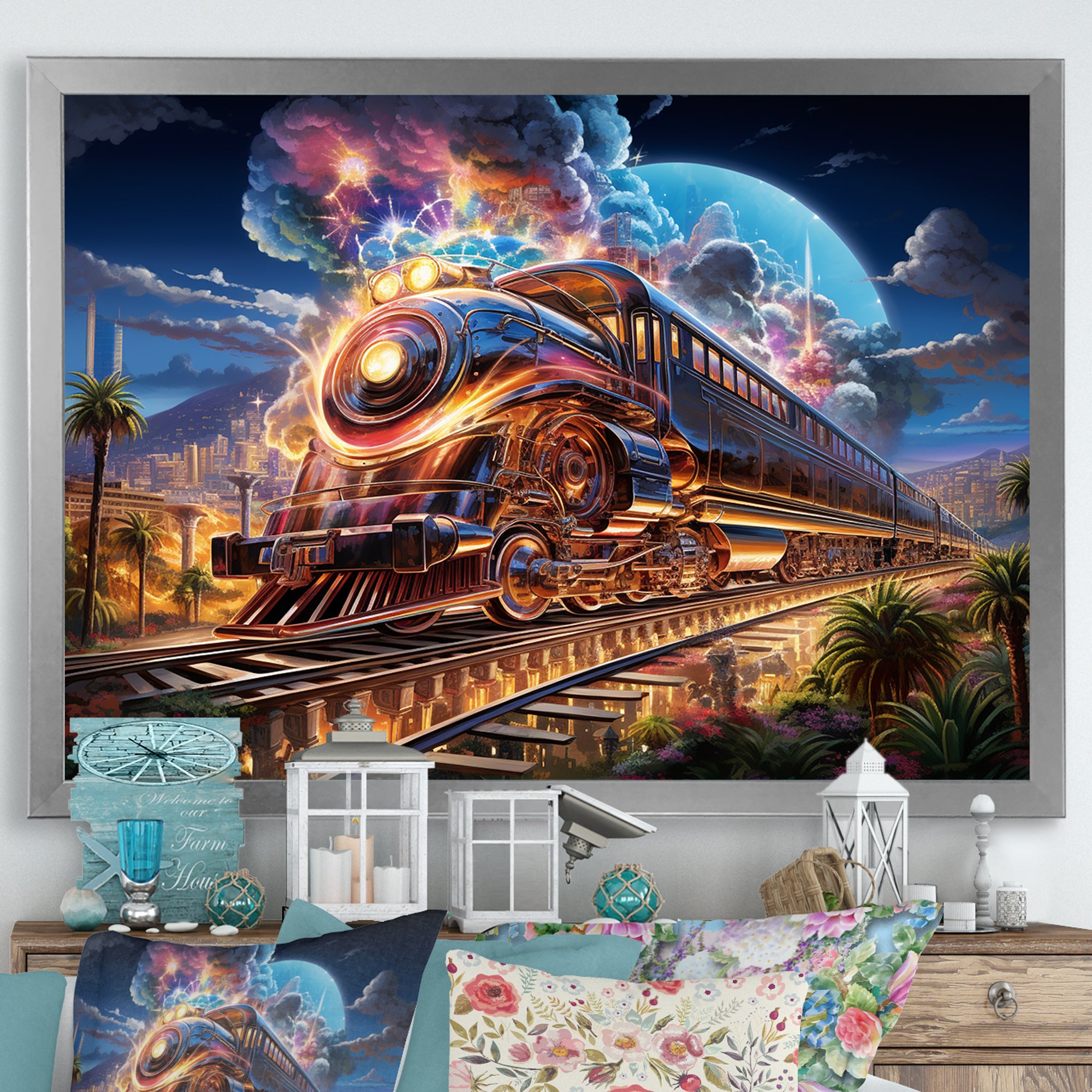 Abstract Train 1950s Chromatic Journey I - Train Canvas Wall Art