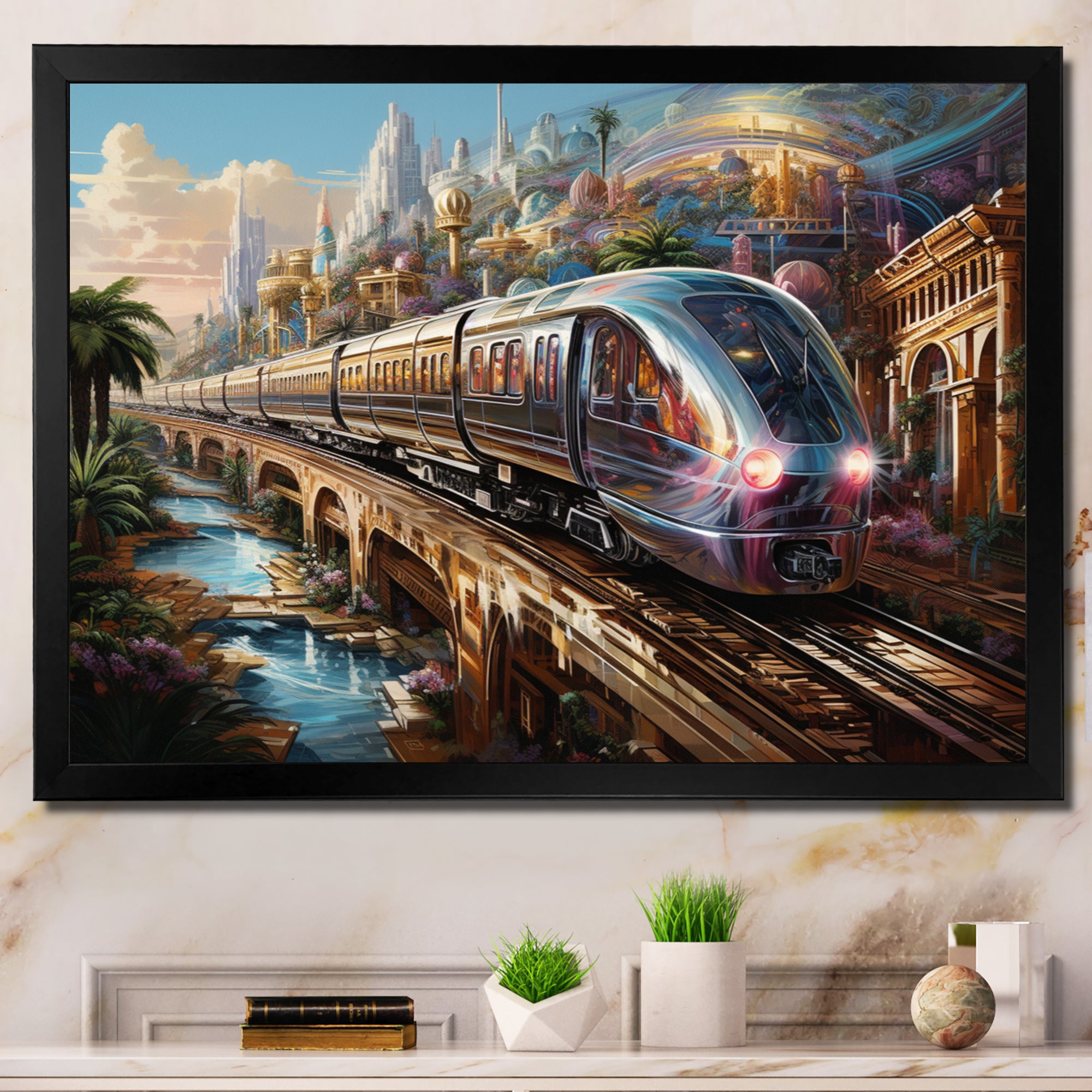 Abstract Colorful Train From The Future - Train Canvas Wall Art