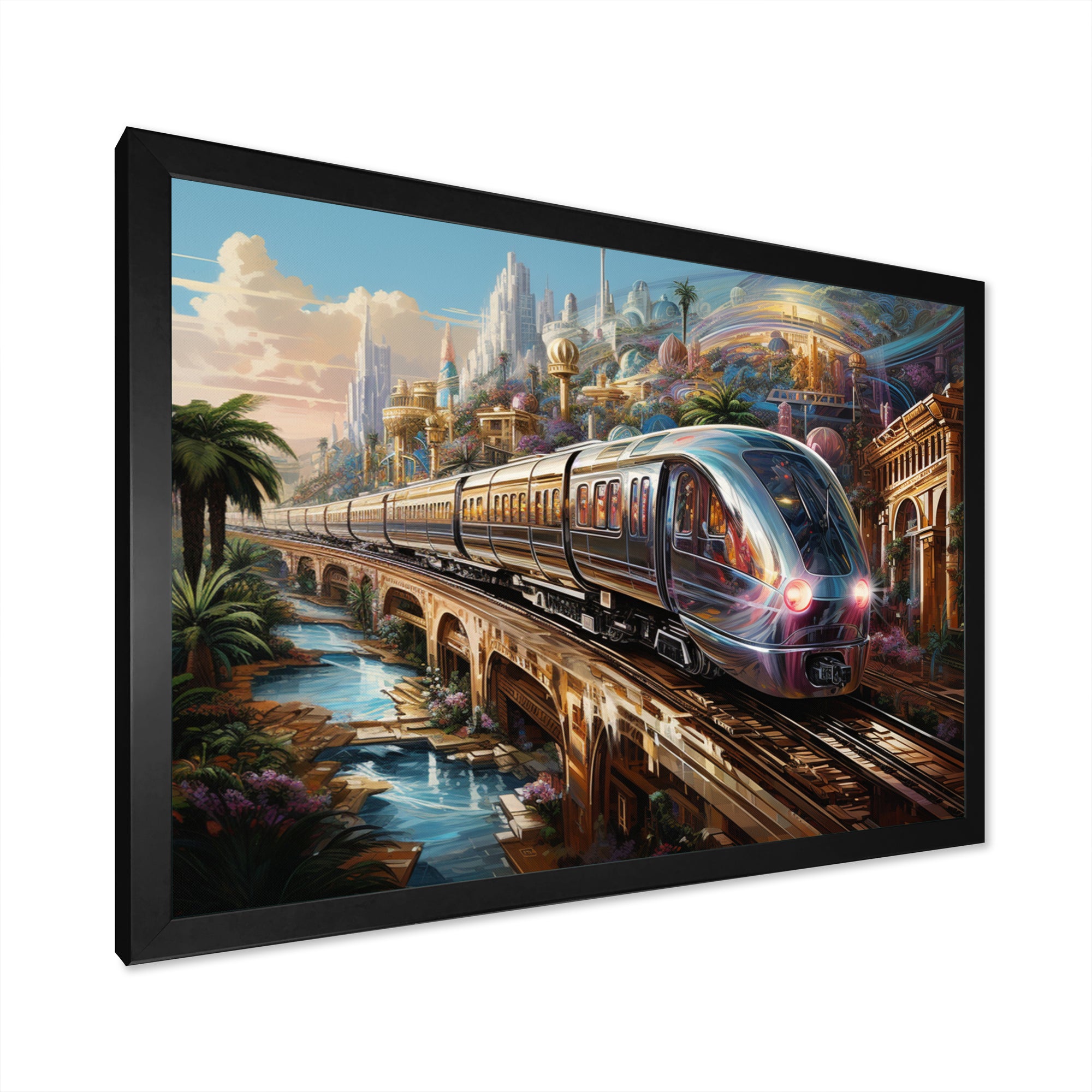 Abstract Colorful Train From The Future - Train Canvas Wall Art
