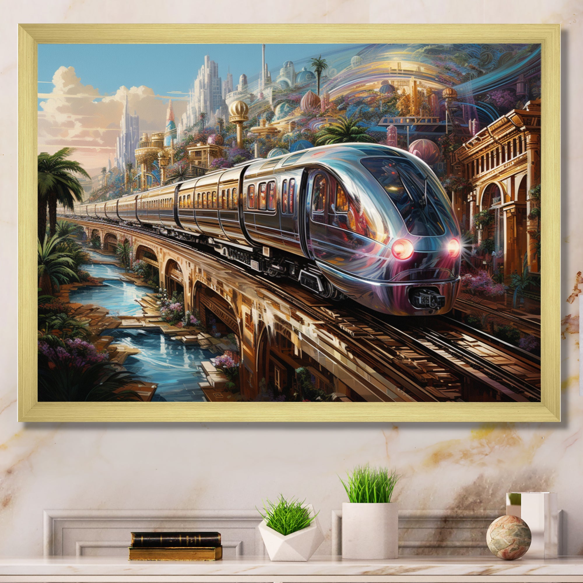 Abstract Colorful Train From The Future - Train Canvas Wall Art