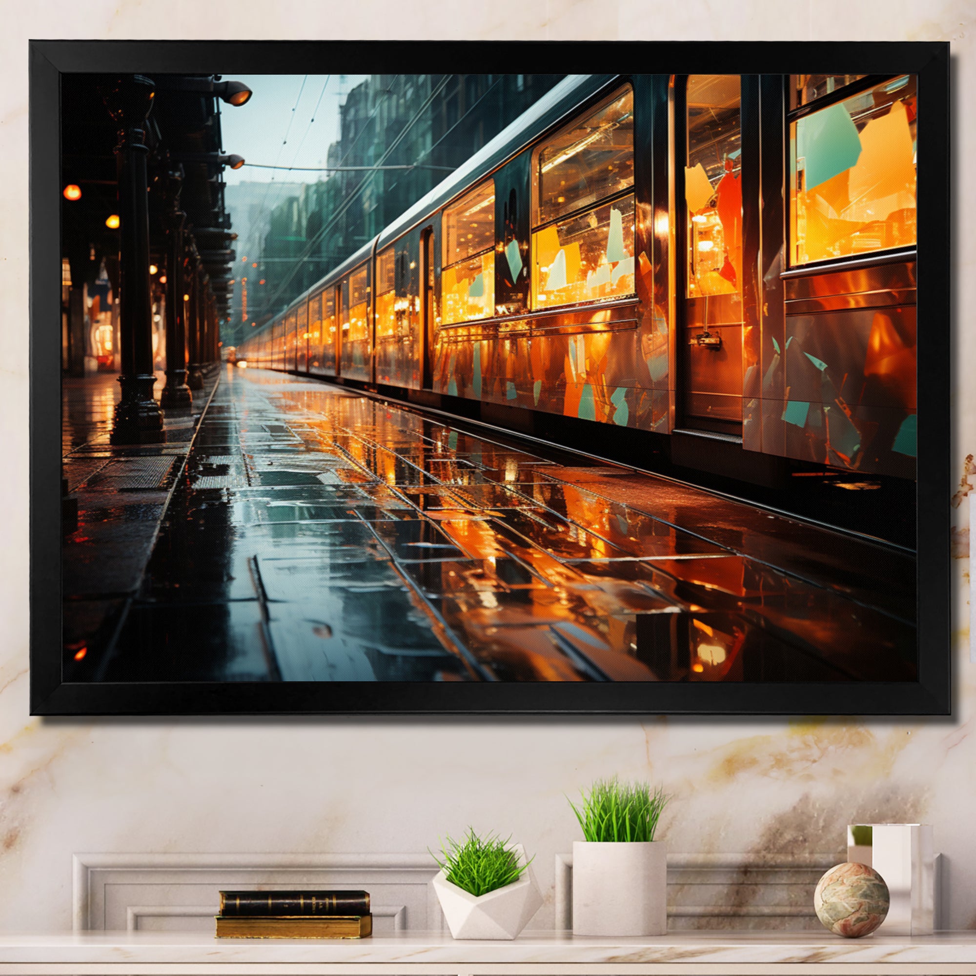 Abstracted Train Reflections I - Train Canvas Wall Art