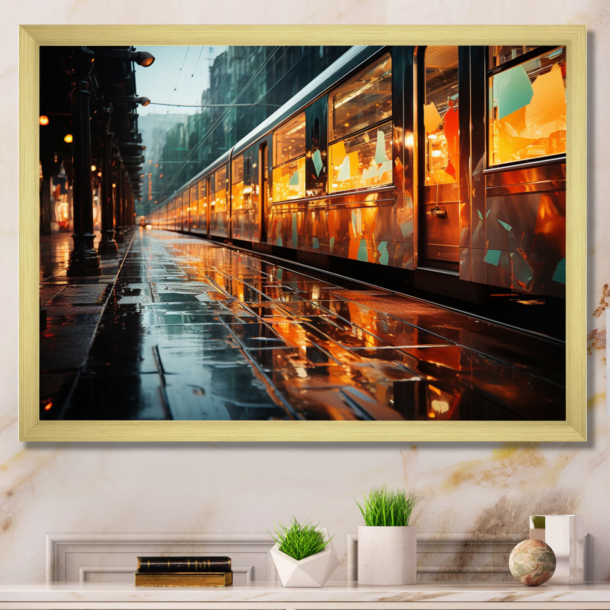 Abstracted Train Reflections I - Train Canvas Wall Art