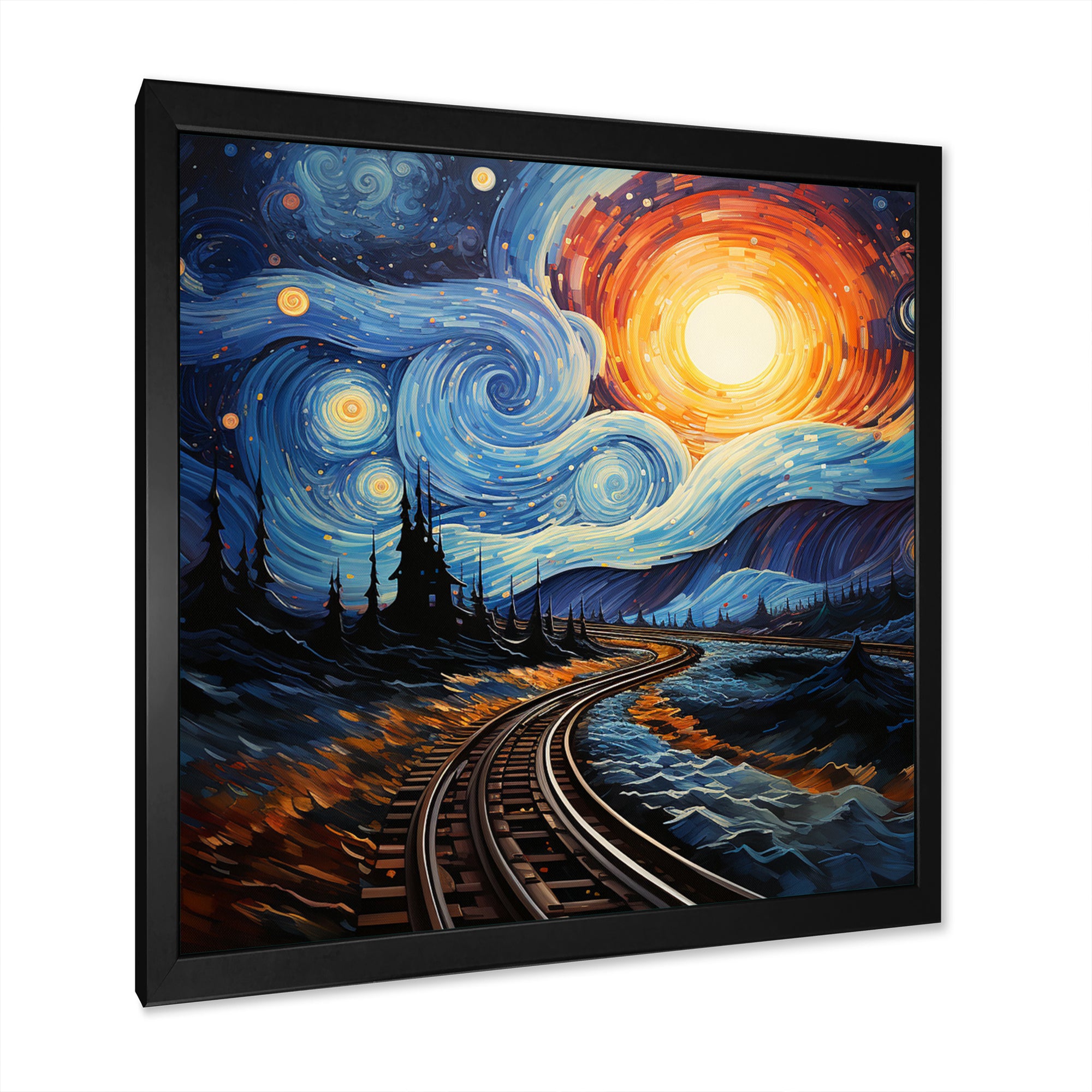 Blue Yellow Train Cosmic Rails - Train Canvas Wall Art