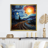 Blue Yellow Train Cosmic Rails - Train Canvas Wall Art