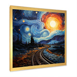 Blue Yellow Train Cosmic Rails - Train Canvas Wall Art