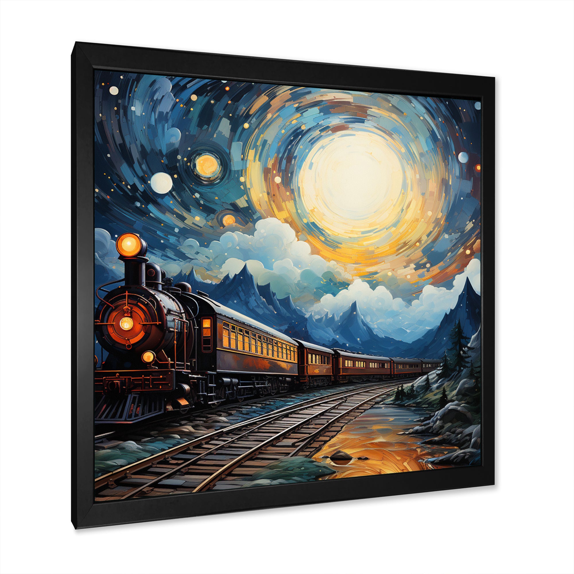 Yellow Blue Train Cosmic Rails - Train Canvas Wall Art