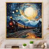 Yellow Blue Train Cosmic Rails - Train Canvas Wall Art