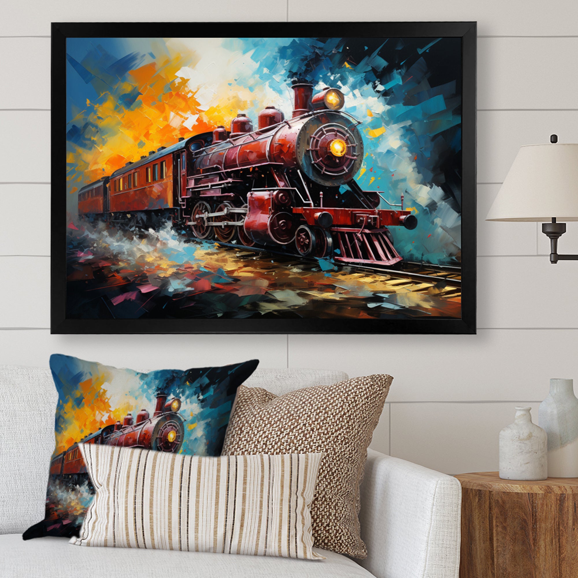 Train Dynamic Momentum Pointillism I - Train Canvas Wall Art