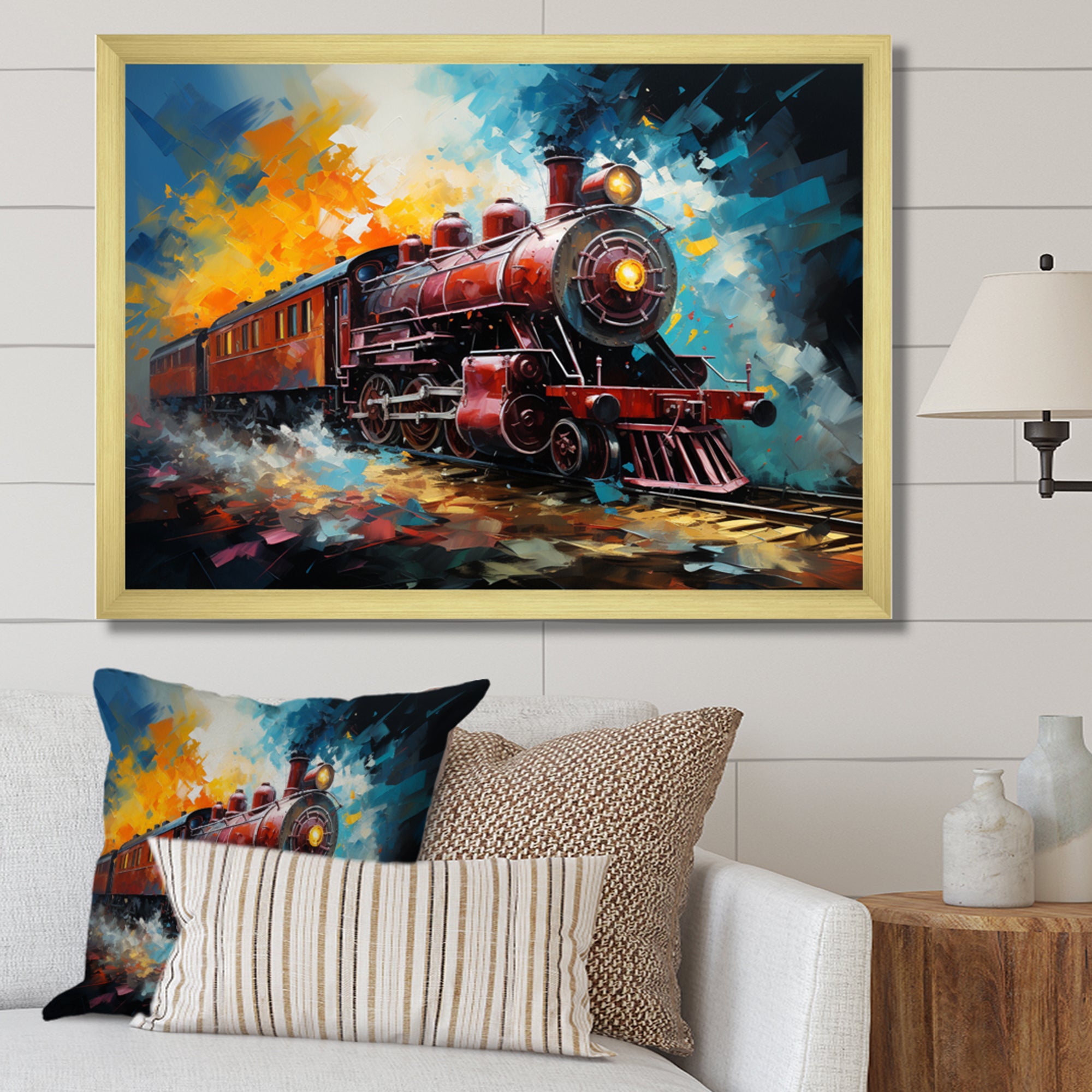 Train Dynamic Momentum Pointillism I - Train Canvas Wall Art