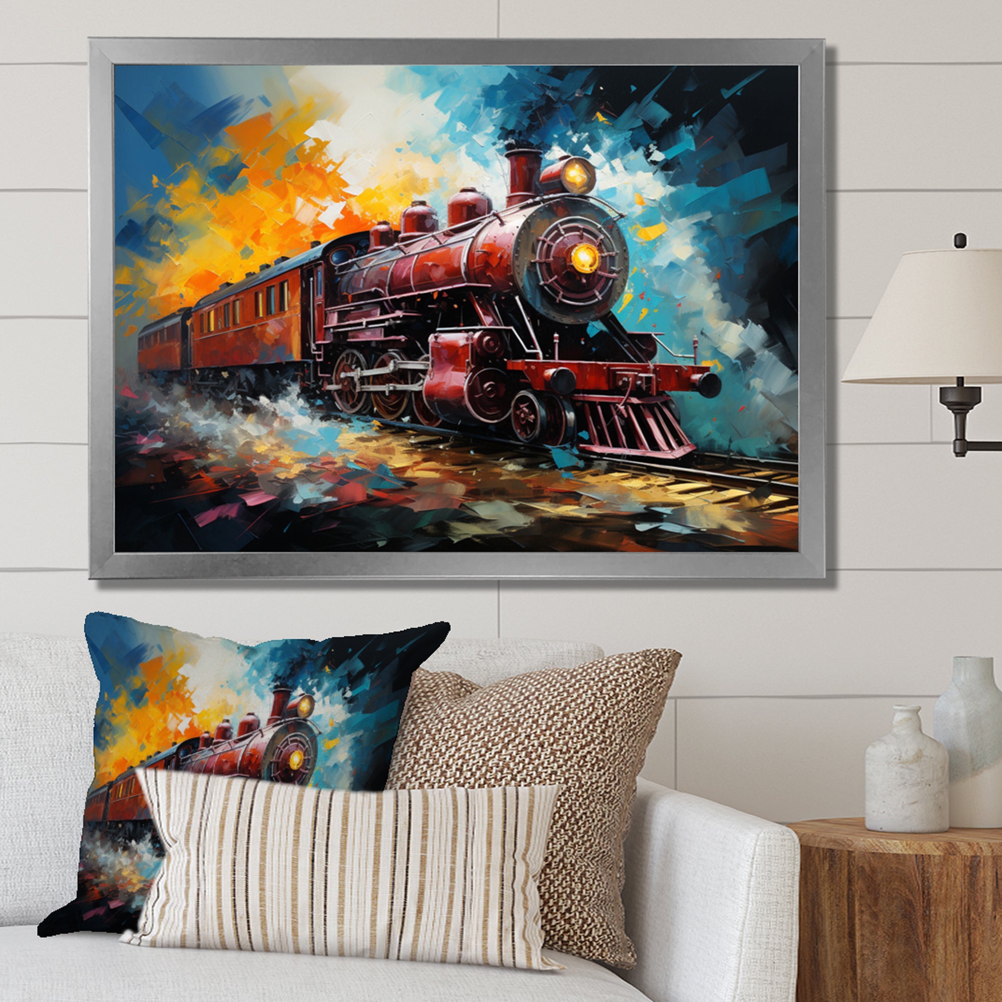 Train Dynamic Momentum Pointillism I - Train Canvas Wall Art