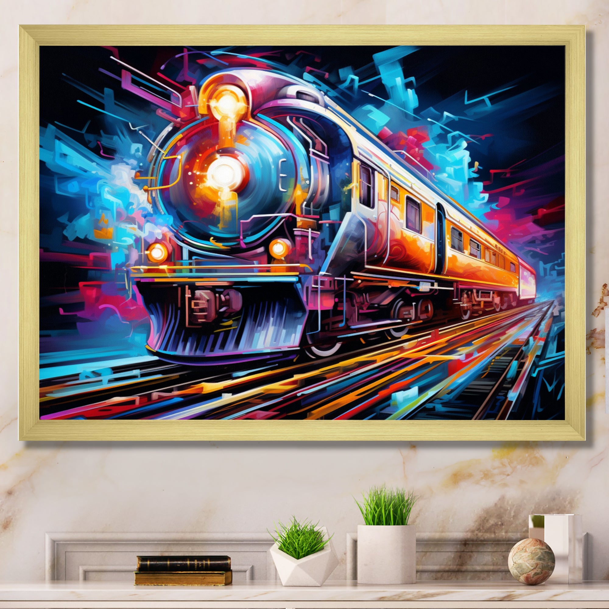 Abstract Train Electric Rhythms - Train Canvas Wall Art