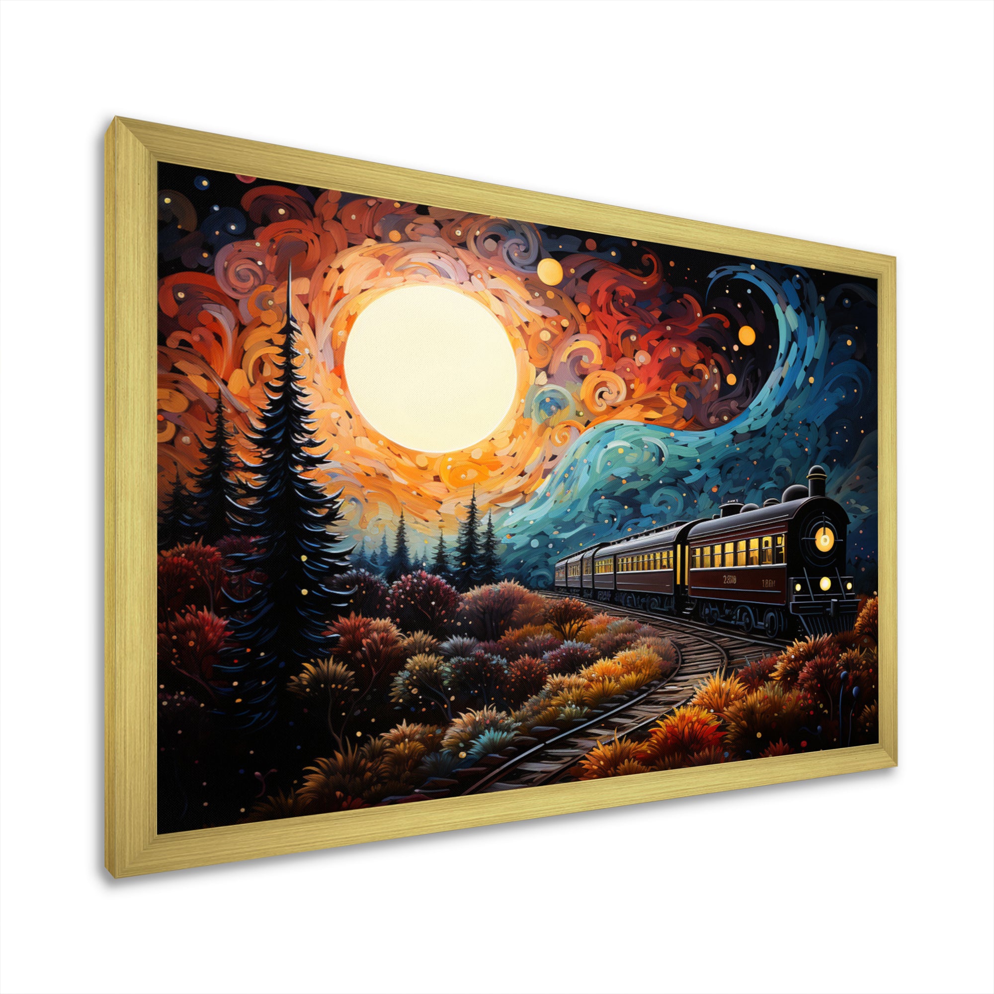 Train Enchanted Journey Pointillism - Train Canvas Wall Art