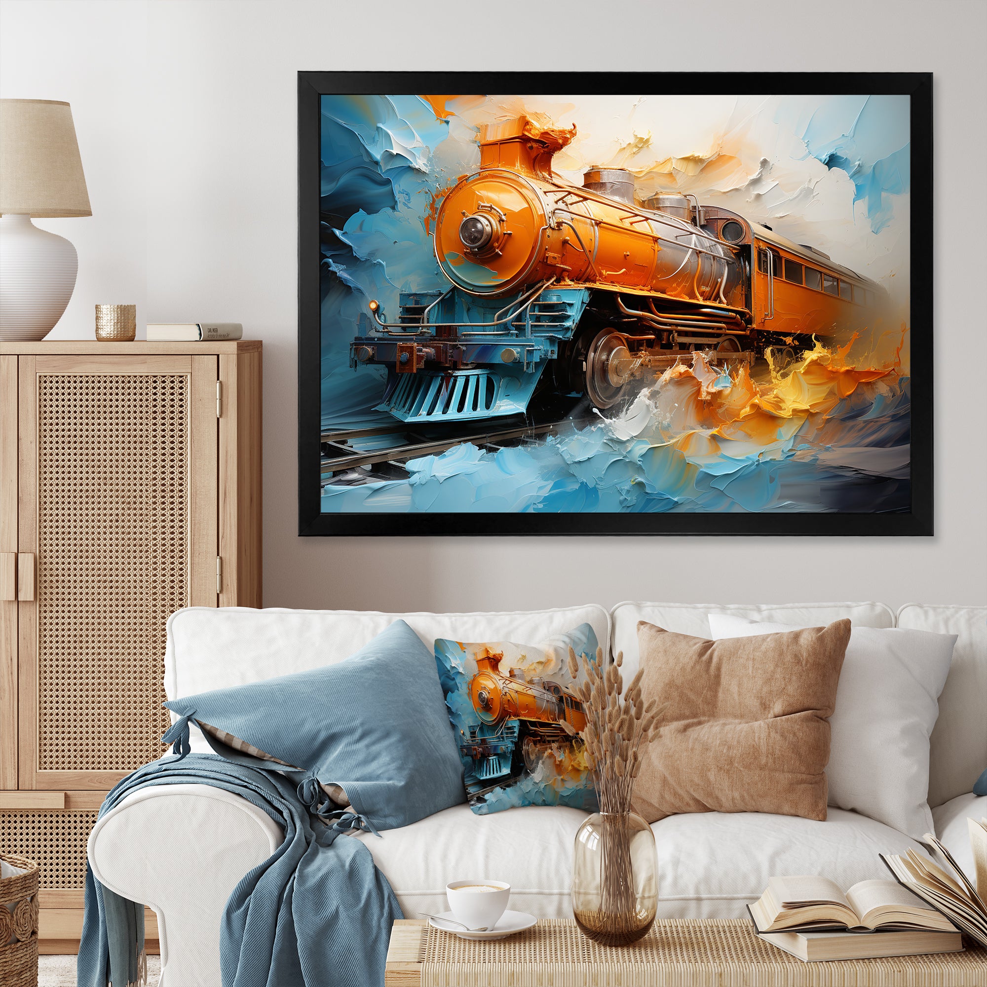 Abstract Orange Train Fluid Motion - Train Canvas Wall Art