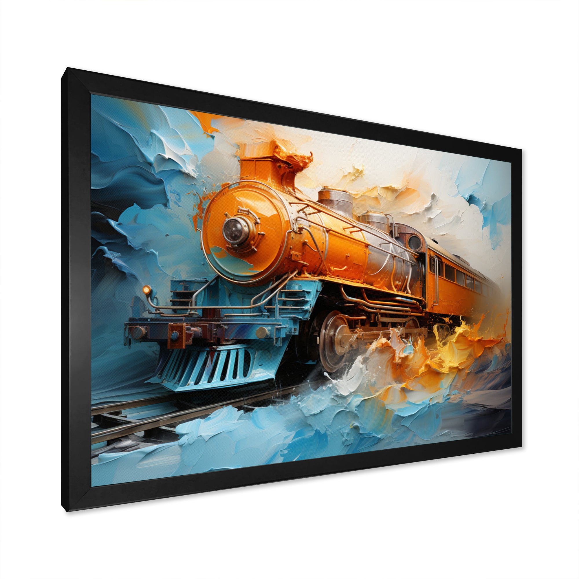 Abstract Orange Train Fluid Motion - Train Canvas Wall Art