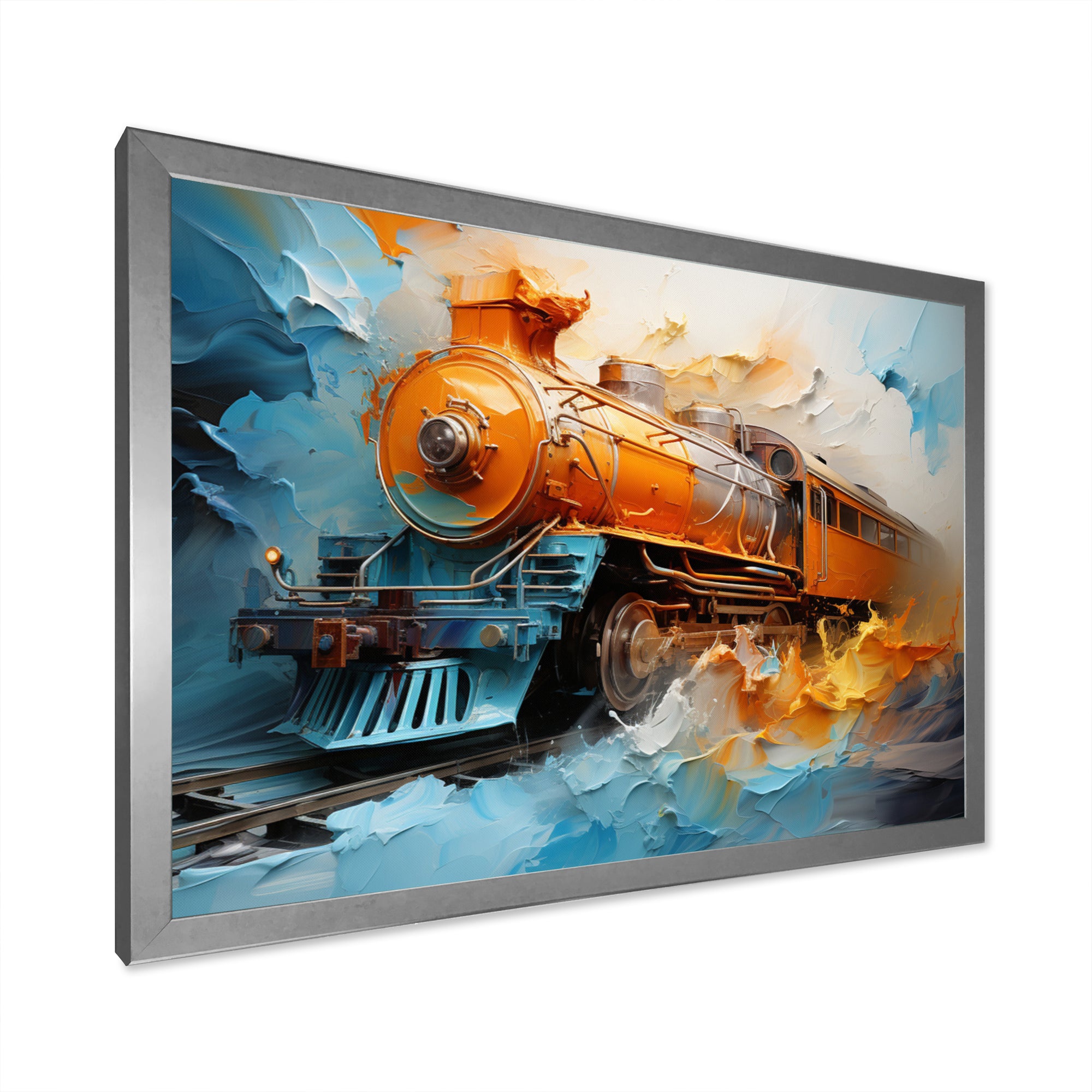 Abstract Orange Train Fluid Motion - Train Canvas Wall Art