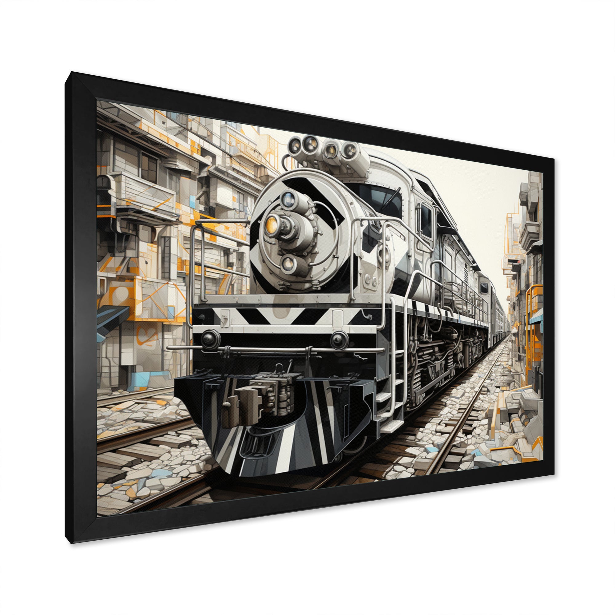 Grey Train Geometric Momentum - Train Canvas Wall Art