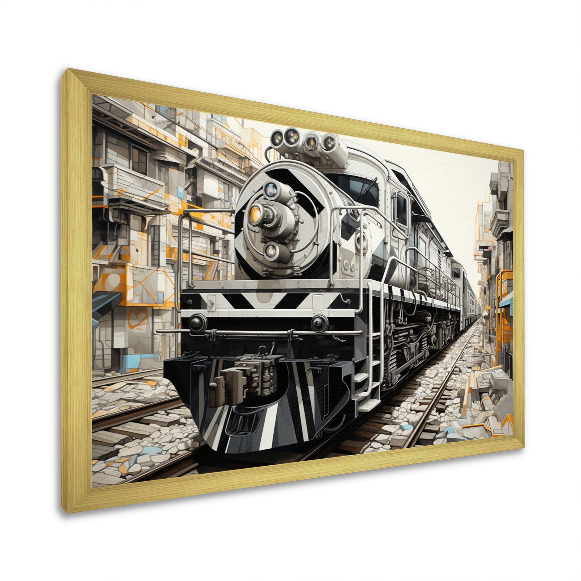 Grey Train Geometric Momentum - Train Canvas Wall Art