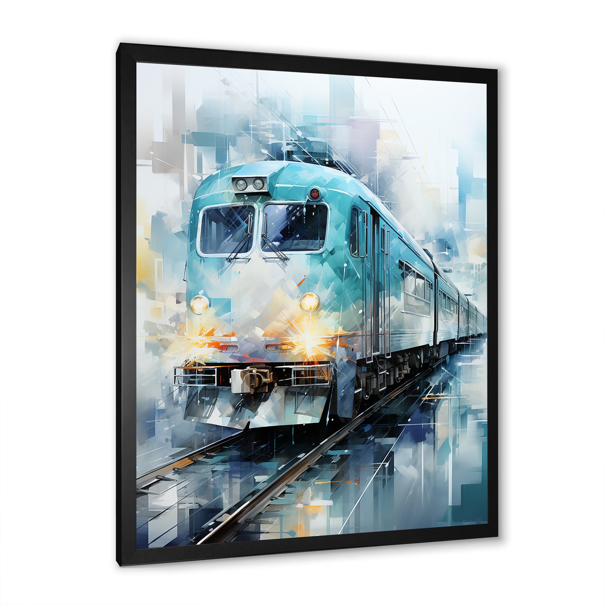 Teal Train Geometric Momentum I - Train Canvas Wall Art