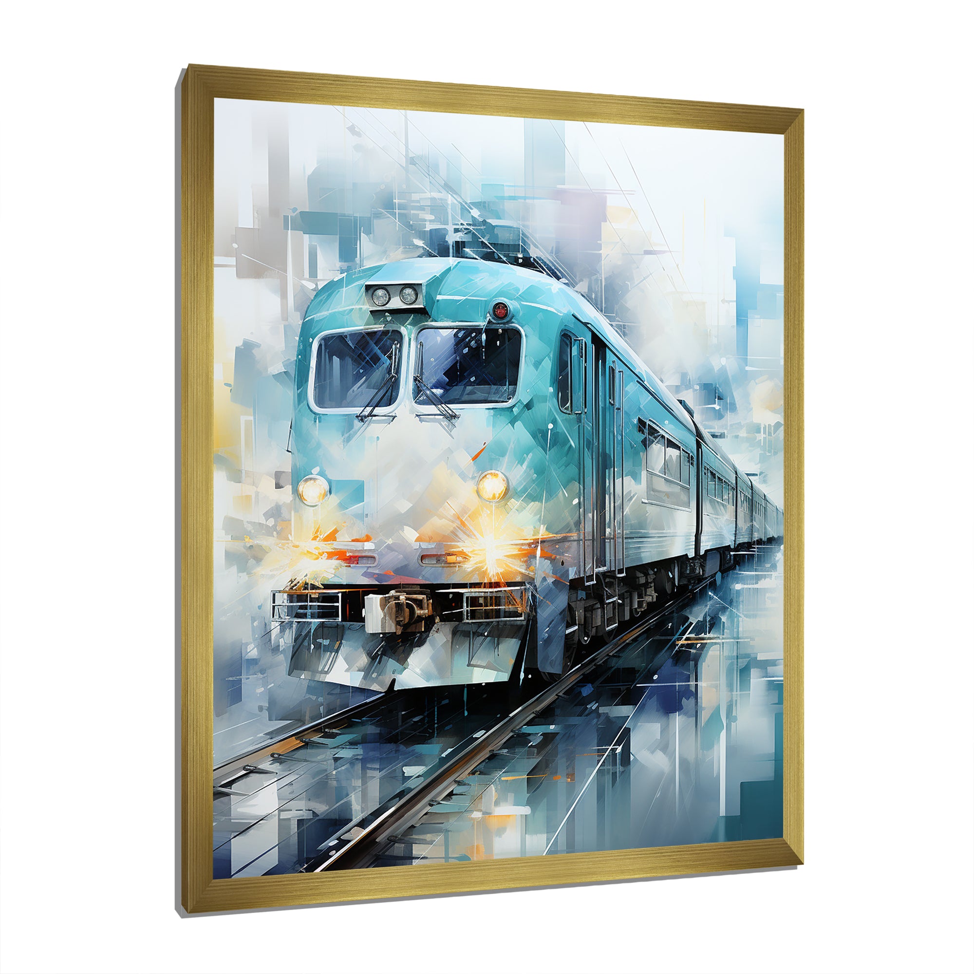 Teal Train Geometric Momentum I - Train Canvas Wall Art