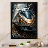 Golden Train Geometric Momentum I - Train Canvas Wall Art
