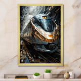 Golden Train Geometric Momentum I - Train Canvas Wall Art