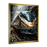 Golden Train Geometric Momentum I - Train Canvas Wall Art