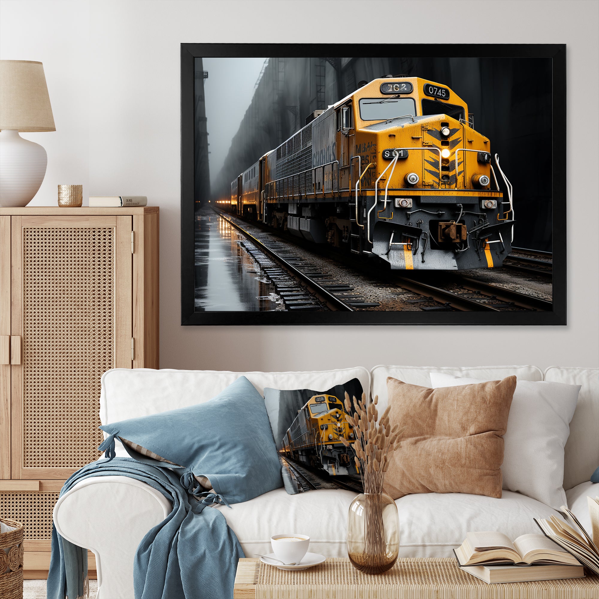 Yellow Grey Train Geometric Momentum Yellow I - Train Canvas Wall Art