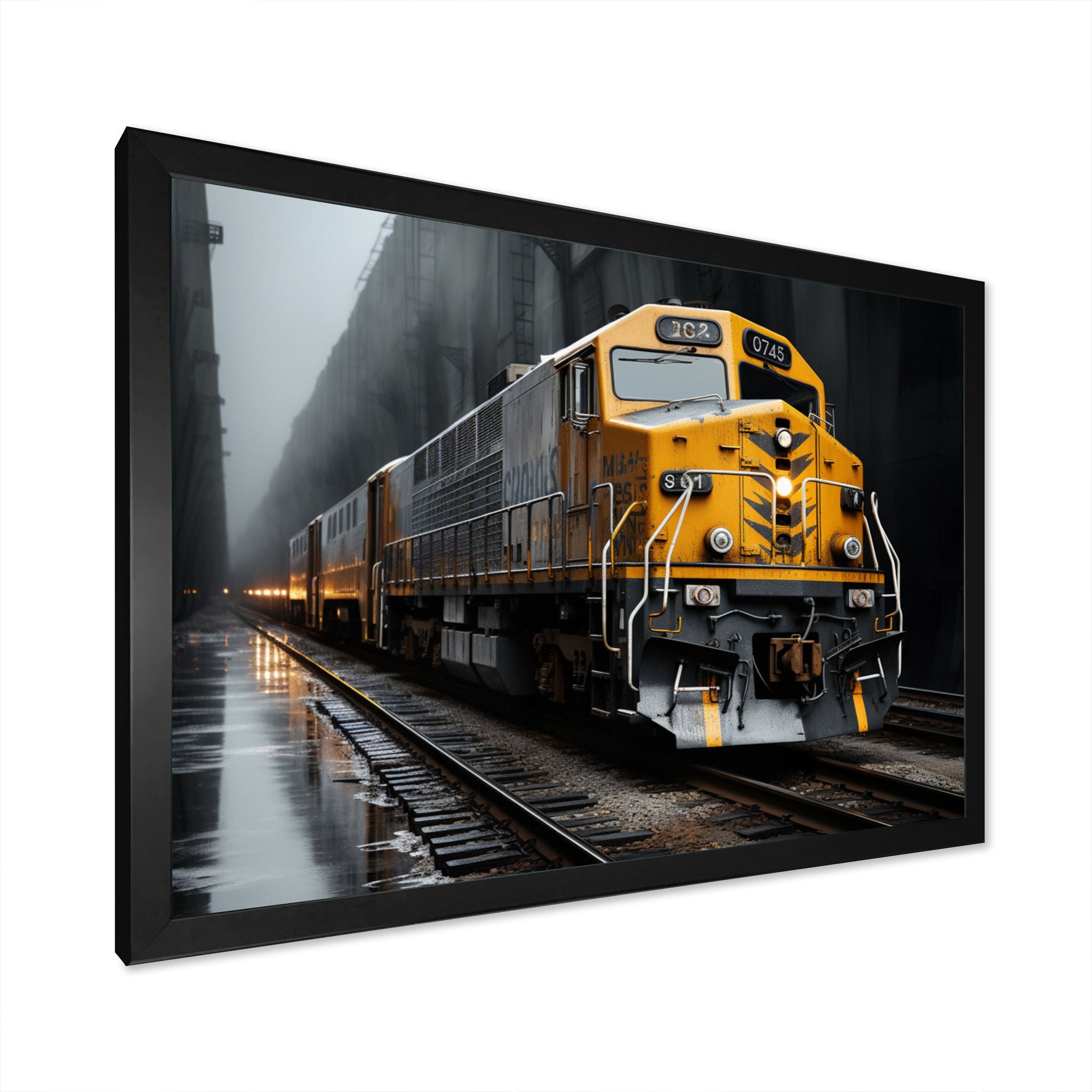 Yellow Grey Train Geometric Momentum Yellow I - Train Canvas Wall Art