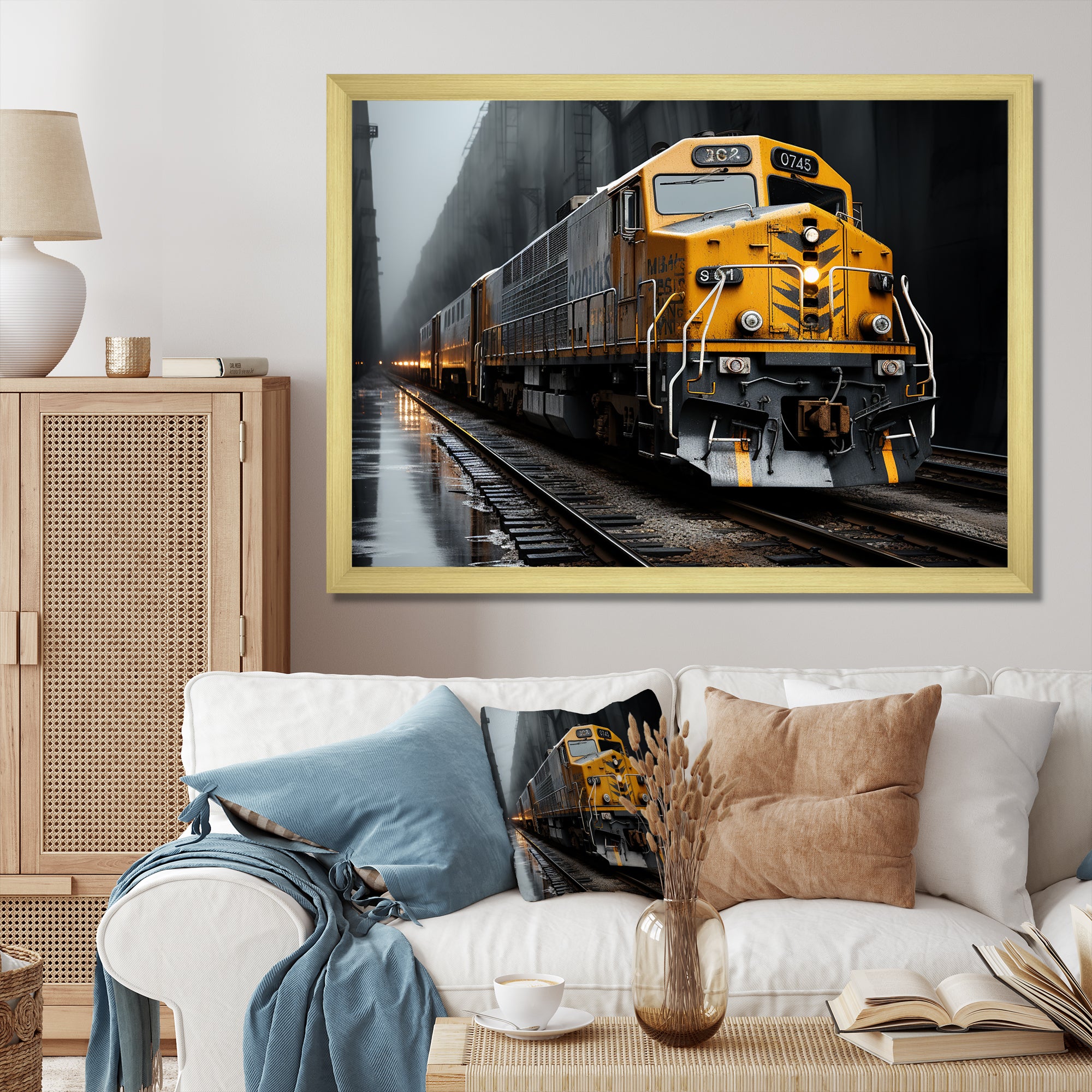 Yellow Grey Train Geometric Momentum Yellow I - Train Canvas Wall Art