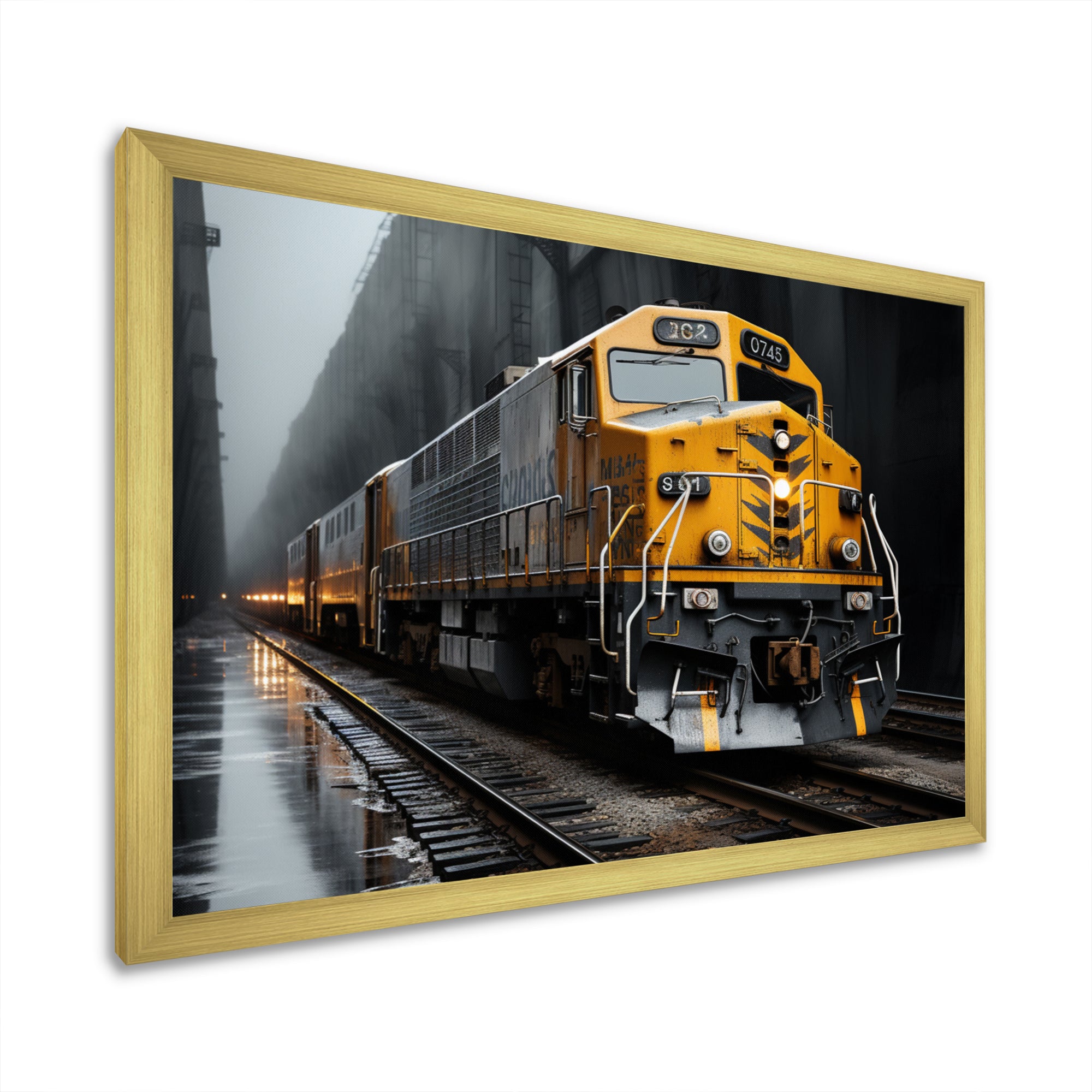 Yellow Grey Train Geometric Momentum Yellow I - Train Canvas Wall Art