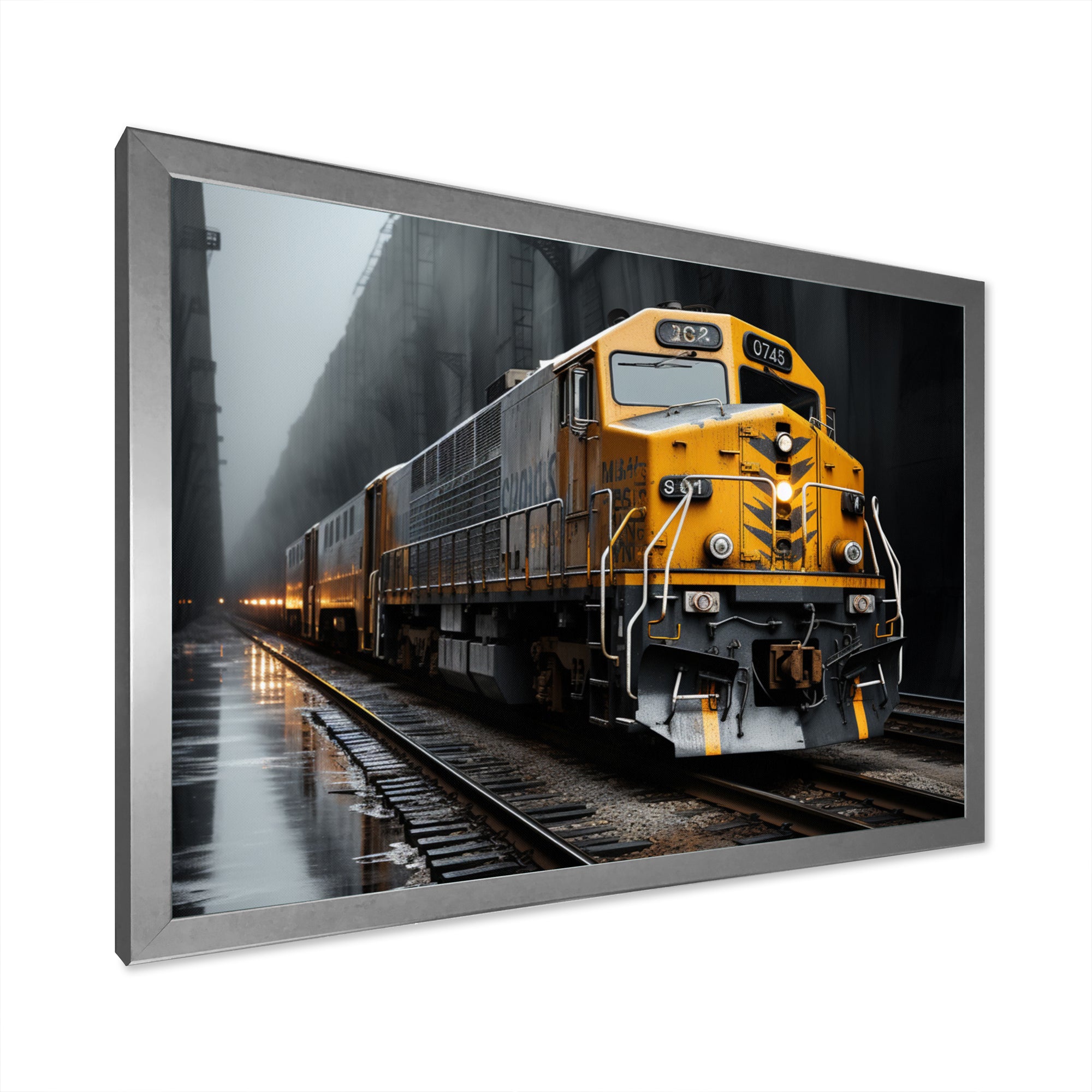 Yellow Grey Train Geometric Momentum Yellow I - Train Canvas Wall Art