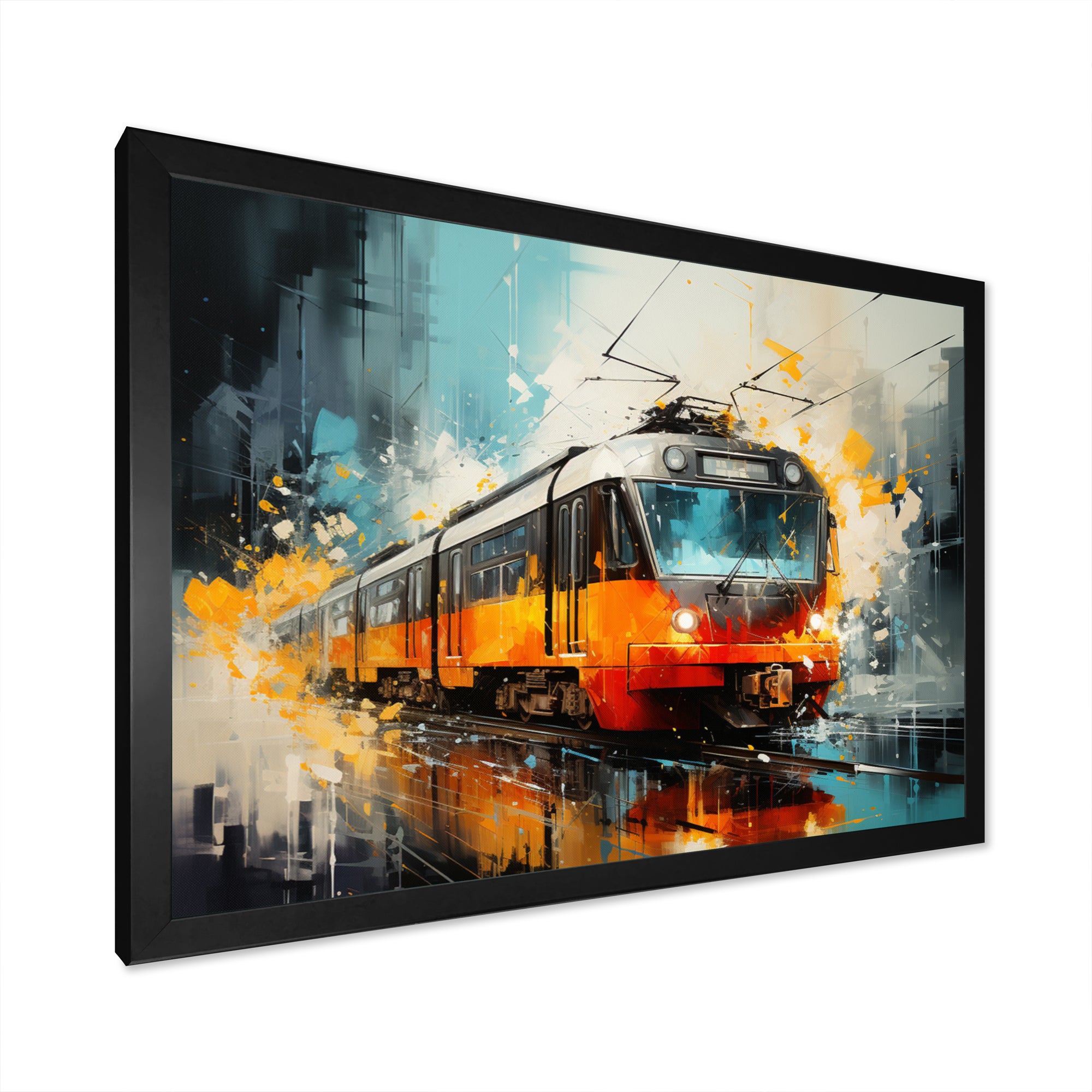 Orange Train Harmonious Contrasts - Train Canvas Wall Art