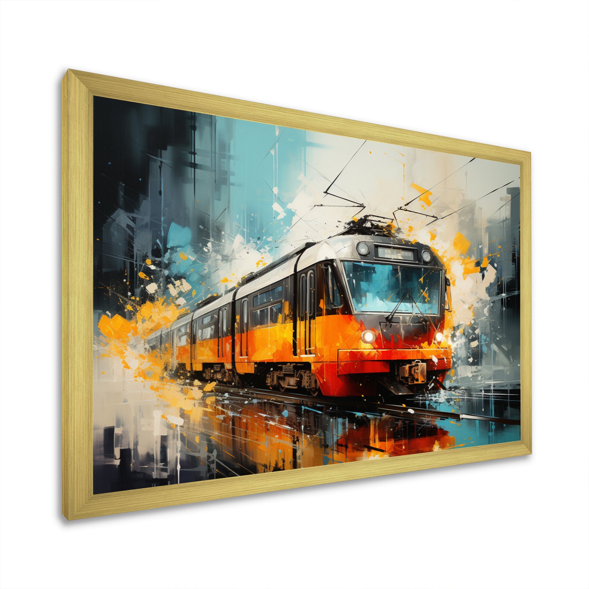 Orange Train Harmonious Contrasts - Train Canvas Wall Art
