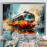 Orange Train Harmonious Contrasts - Train Canvas Wall Art